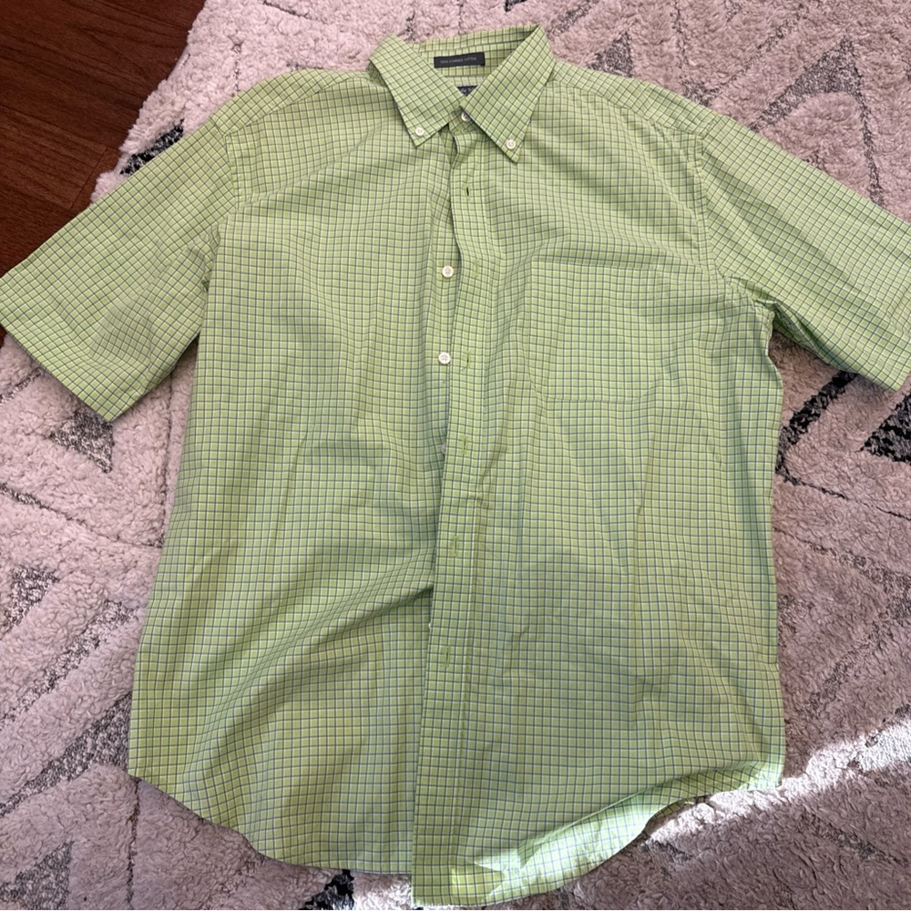 Lyle & Scott Scotland Button Down Shirt Short Sleeve Green Mens Size Large‎